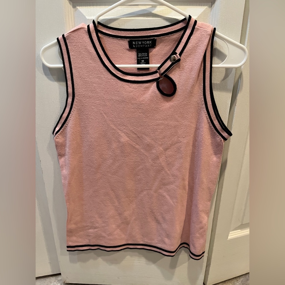 NY and Co pink cotton tank with black embellishments.